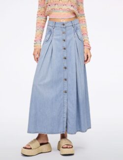 Pleated Denim Skirt