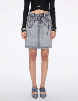 Printed Denim Mini Skirt