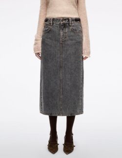 Leather-Panel Denim Maxi Skirt