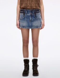 Zip-Front Denim Mini Skirt