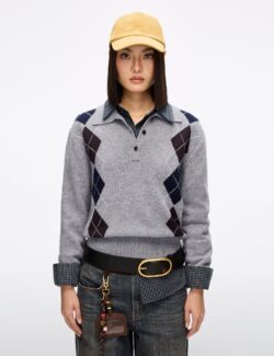 Argyle Wool Knit Top